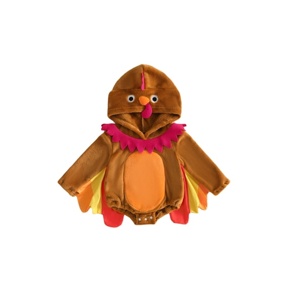 Cjfdfy Newborn Baby Boy Girl Thanksgiving Outfits Turkey Costume Hooded Long Sleeve Colorful Tail Feathers on Sleeves Cute Thanksgiving Turkey Clothes 