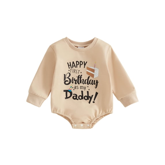 Cjfdfy Newborn Baby Boy Girls Birthday Romper Happy First Birthday As My Daddy Mommy Long Sleeve Romper Infant Cute My First Birthday Fall Winter Outfit 0-18M