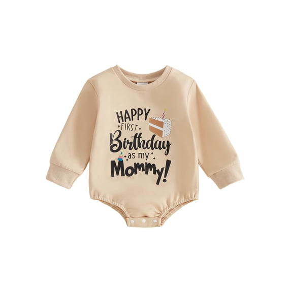 Cjfdfy Newborn Baby Boy Girls Birthday Romper Happy First Birthday As My Daddy Mommy Long Sleeve Romper Infant Cute My First Birthday Fall Winter Outfit 0-18M