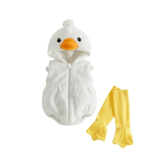 Cjfdfy Newborn Baby Boy Girls Halloween Animal Costume Outfit Goose Plush Hooded Sleeveless Romper And Socks 2 Pcs Set Infant Cute Animal Warm Hooded Sleeveless Jumpsuit 0-2Y