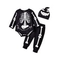 thumbnail image 1 of Cjfdfy Newborn Baby Boy Halloween Outfit Infant Baby Boys Fall Winter Clothes 0 3 6 12 18 Months Skeleton Print Long Sleeve Rompers and Long Pants Hat Set, 1 of 9