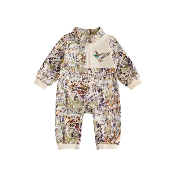 Cjfdfy Newborn Baby Boy Hunting Camo Fall Outfit Duck Reindeer Pattern Zip-up Long Sleeve Mock Neck Romper Jumpsui Infant Cute Camouflage Fall Winter Clothes 0-18M