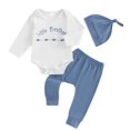 thumbnail image 1 of Cjfdfy Newborn Baby Boy Outfit Little Brother Embroidery Long Sleeve Romper Elastic Waist Pants And Hat  3-piece Set Infant Cute Coming Home Fall Winter 0-18M  ﻿, 1 of 9