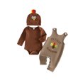 thumbnail image 1 of Cjfdfy Newborn Baby Boy Thanksgiving Outfits My First Thanksgiving Turkey Embroidery Ribbed Knit Long Sleeve Rompers Letter Overalls Hat 3 Pieces Set Toddlers Turkey Overalls Fall Winter Outfits, 1 of 9