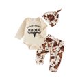 thumbnail image 1 of Cjfdfy Newborn Baby Boy Western Outfits My First Rodeo Long Sleeve Romper With Cow Print Pants Hat Set Little Baby Cute Country Fall Winter Outfit 0-18 Months, 1 of 9