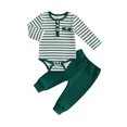 thumbnail image 1 of Cjfdfy Newborn Baby Boys Fall Outfits  Striped Waffle Knit Long Sleeve Striped Romper With Elastic Waist Solid Pants 2Pcs Infant Fall Winter Outfit Coming Home Outfit 0-18M, 1 of 9