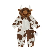 Cjfdfy Newborn Baby Boys Girls Halloween Costumes, Dinosaur Highland Cattle Cute Plush Zip Front Long Sleeve Hooded Romper,Halloween Romper Cosplay Costume,Zip Up Holiday Outfit