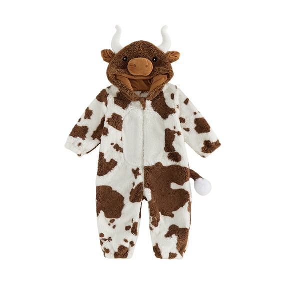 Cjfdfy Newborn Baby Boys Girls Halloween Costumes, Dinosaur Highland Cattle Cute Plush Zip Front Long Sleeve Hooded Romper,Halloween Romper Cosplay Costume,Zip Up Holiday Outfit