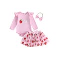 thumbnail image 1 of Cjfdfy Newborn Baby Girl 1St Birthday Outfit One Birthday Embroidery Long Sleeve Romper Strawberry Skirt And Headband Cake Smash Clothes Infant Cute My First Birthday Outfit, 1 of 9