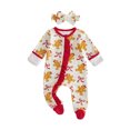 thumbnail image 1 of Cjfdfy Newborn Baby Girl Boy Christmas Footed Romper Christmas Tree Gingerbread Ribbed Knit Long Sleeve Footed Jumpsuit Headband Infant Cute My First Christmas Fall Winter Outfit  0-9M, 1 of 8