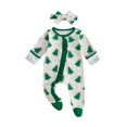 thumbnail image 1 of Cjfdfy Newborn Baby Girl Boy Christmas Footed Romper Christmas Tree Gingerbread Ribbed Knit Long Sleeve Footed Jumpsuit Headband Infant Cute My First Christmas Fall Winter Outfit  0-9M, 1 of 8