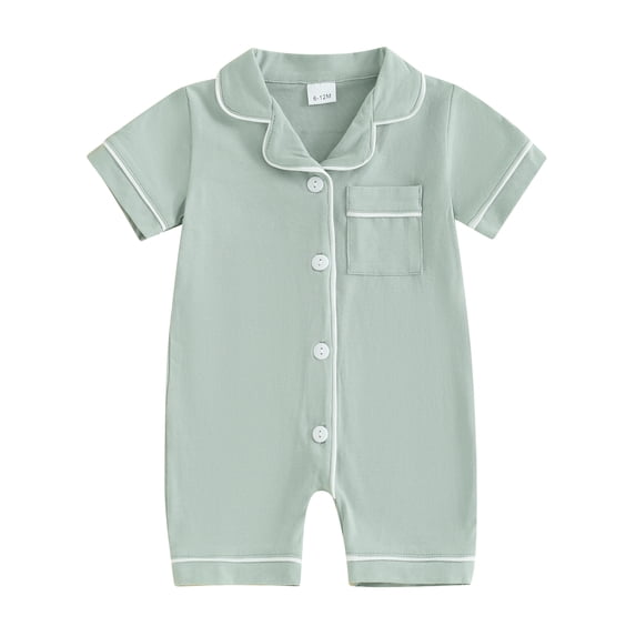 Cjfdfy Newborn Baby Girl Boy Cotton Blend Pajamas Summer Fall Rompers Clothes Kids Short Sleeve Button Down Pjs Infant One Piece Jumpsuit Loungewear Sleepwear Homewear