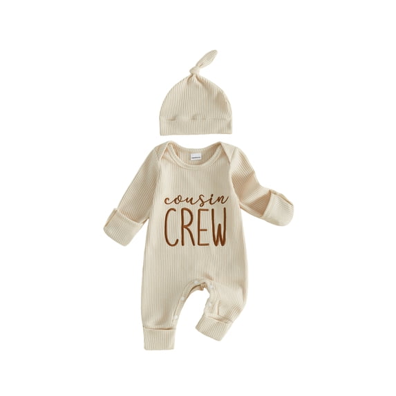 Cjfdfy Newborn Baby Girl Boy Fall Outfits Cousin Crew Waffled Ribbed Long Sleeve Bodysuit And Hat 2Pcs Infant Cute Coming Home Fall Winter Outfit 0-9M