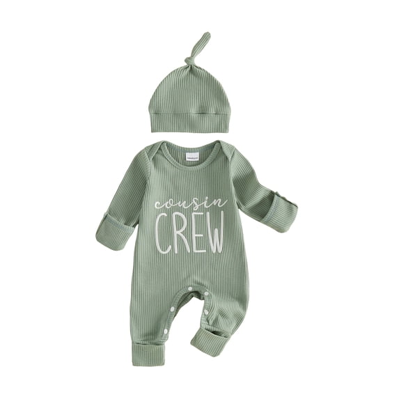 Cjfdfy Newborn Baby Girl Boy Fall Outfits Cousin Crew Waffled Ribbed Long Sleeve Bodysuit And Hat 2Pcs Infant Cute Coming Home Fall Winter Outfit 0-9M