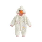 Cjfdfy Newborn Baby Girl Boy Goose Clothes Spooky Goose Plush Long Sleeve Zip-up Hooded Romper Cute My First Halloween Fall Winter Outfits 0-2Y