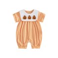 thumbnail image 1 of Cjfdfy Newborn Baby Girl Boy Halloween Outfit Infant Baby Girls Boys Summer Fall Clothes Plaid Gingham Bubble Romper Cute Pumpkin Embroidered Short Sleeve Jumpsuit Playsuit Holiday Clothes, 1 of 9