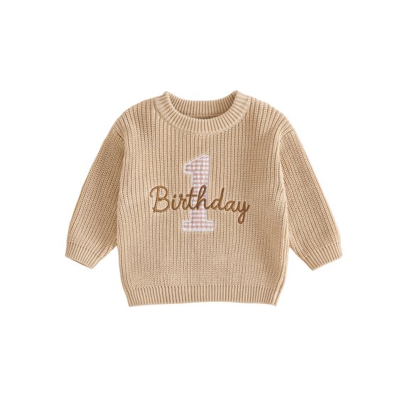 Cjfdfy Newborn Baby Girl Boy One Birthday Sweater Outfit 1St Birthday Embroidered Long Sleeve Knitted Pullover Tops Infant Cute My First Birthday Fall Winter Outfit 6-18M