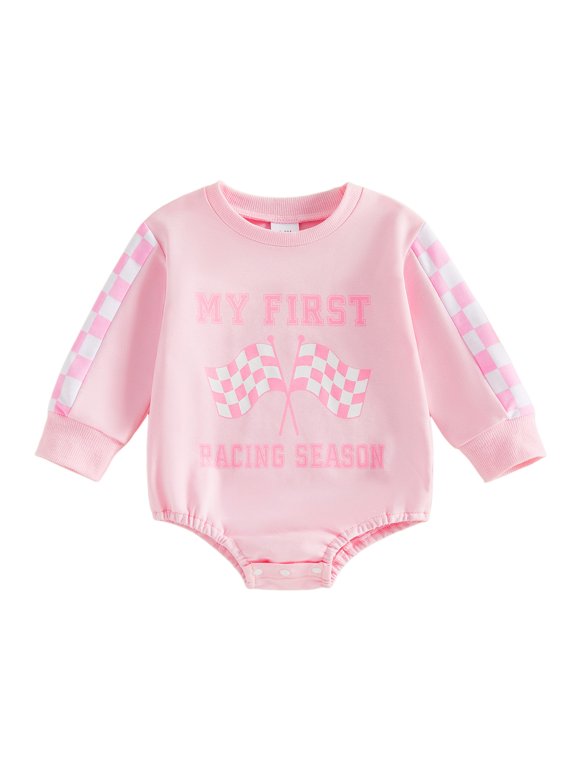 Newborn Baby Girl Boy Racing Romper Cute Letter Print Long Sleeve Jumpsuit Race Day Bodysuit Infant Cute My First Racing Season Fall Winter Clothes 0-18M