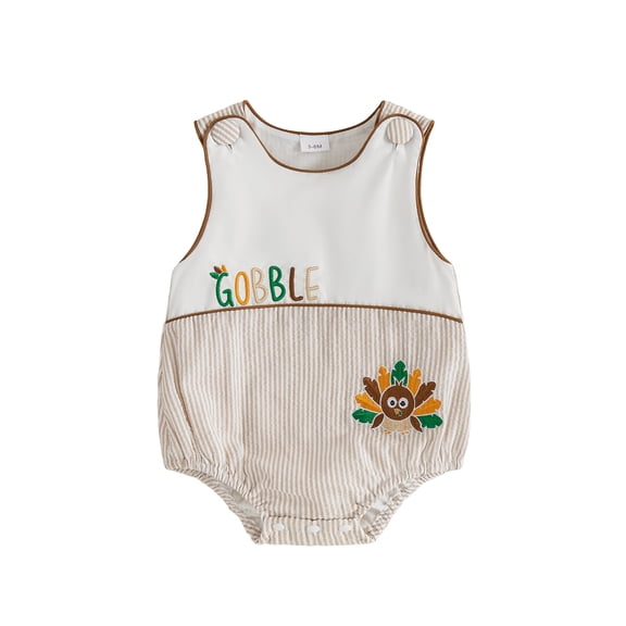 Cjfdfy Newborn Baby Girl Boy Thanksgiving Bubble Romper Gobble Turkey Embroidery Sleeveless Jumpsuit Infant Cute My First Thanksgiving Clothes 0-18M 