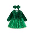 thumbnail image 1 of Cjfdfy Newborn Baby Girl Christmas Dress Outfit Star Print Velvet Long Sleeves Tulle Dress With Bow Headband Infant Cute My First Christmas Fall Winter Holiday Dresse Set 0-18M, 1 of 9