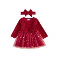thumbnail image 1 of Cjfdfy Newborn Baby Girl Christmas Dress Outfit Star Print Velvet Long Sleeves Tulle Dress With Bow Headband Infant Cute My First Christmas Fall Winter Holiday Dresse Set 0-18M, 1 of 9
