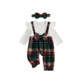 thumbnail image 1 of Cjfdfy Newborn Baby Girl Christmas Fall Clothes Set Christmas Plaid Striped Ruffle Long Sleeve Ribbed Jumpsuit Bow Headband Infant Cute Christmas Fall Winter Outfit 0-18 Months, 1 of 9