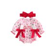thumbnail image 1 of Cjfdfy Newborn Baby Girl Christmas Fall Outfit Christmas Print Romper Bow Snap Bubble Long Sleeve Ruffle Jumpsuit Bow Headband Infant Cute My First Christmas Fall Winter Outfits, 1 of 9