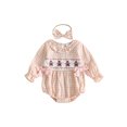 thumbnail image 1 of Cjfdfy Newborn Baby Girl Christmas Fall Outfit Reindeer Gingerbread Man Embroidery Puff Long Sleeve Bubble Romper And Headband Infant My First Christmas Fall Winter Clothes 0-18 Months, 1 of 9