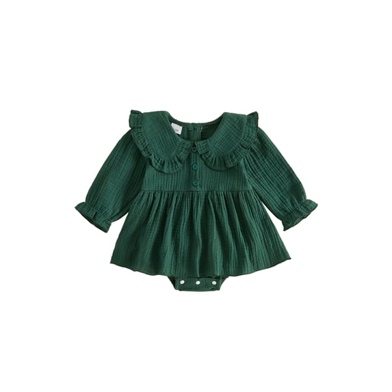 Cjfdfy Newborn Baby Girl Christmas Fall Outfit Romper Ruffle Dress A Line Button Doll Collar Long Sleeve Dress Cute Infant Coming Home Fall Winter Outfit 0-18M