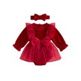 thumbnail image 1 of Cjfdfy Newborn Baby Girl Christmas Fall Outfit Velvet Long Sleeve Ruffle Sheer Tulle Romper Dress And Bow Headband Infant Cute My First Christmas Fall Winter Outfit 0-18M, 1 of 10