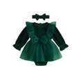 thumbnail image 1 of Cjfdfy Newborn Baby Girl Christmas Fall Outfit Velvet Long Sleeve Ruffle Sheer Tulle Romper Dress And Bow Headband Infant Cute My First Christmas Fall Winter Outfit 0-18M, 1 of 9