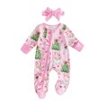 thumbnail image 1 of Cjfdfy Newborn Baby Girl Christmas Footed Romper Christmas Tree Santa Print Zip-up Long Sleeve Footed Bodysuit And Headband Infant Cute My Christmas Fall Winter Outfit 0-9M, 1 of 9