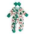 thumbnail image 1 of Cjfdfy Newborn Baby Girl Christmas Footed Romper Christmas Tree Santa Print Zip-up Long Sleeve Footed Bodysuit And Headband Infant Cute My Christmas Fall Winter Outfit 0-9M, 1 of 8