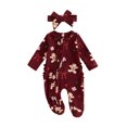 thumbnail image 1 of Cjfdfy Newborn Baby Girl Christmas Outfit Gingerbread Man Printed Ruffle Long Sleeve Zipper Footed Romper And Headband Infant Cute First Christmas Knit Sweater Jumpsuit Fall Winter Outfits, 1 of 9