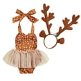 thumbnail image 1 of Cjfdfy Newborn Baby Girl Christmas Outfit Kids Baby Reindeer Costume Deer Romper Dress 0 3 6 9 12 18 24 Months Sleeveless Halter Neck Backless Tulle Bodysuit Antlers Headband Animal Cosplay Costume, 1 of 10