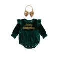 thumbnail image 1 of Cjfdfy Newborn Baby Girl Christmas Outfit Letter Print Crew Neck Long Sleeve Romper and Sequined Bow Headband 2 Pcs Set Infant Girl Merry Christmas Velvet Romper 0-18M, 1 of 9