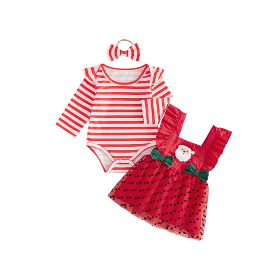 Cjfdfy Newborn Baby Girl Christmas Outfit Long Sleeve Romper Santa Embroidery Tulle Star Patchwork Dress Bow Headband 3 Piece Set Infant Christmas Dress Fall Winter Clothes Set 0-24M
