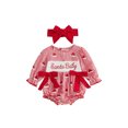 thumbnail image 1 of Cjfdfy Newborn Baby Girl Christmas Outfit Red Plaid Bubble Romper Cute Santa Baby Letter Embroidery Long Sleeve Round Neck Bodysuit with Bow Headband Christmas Infant Bow Playsuit, 1 of 9