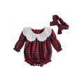 thumbnail image 1 of Cjfdfy Newborn Baby Girl Christmas Romper Plaid Print Long Sleeve Ruffle Lace Collar Romper With Headband Infant Cute My First Christmas Fall Winter Outfits 0-18M, 1 of 9