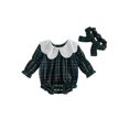 thumbnail image 1 of Cjfdfy Newborn Baby Girl Christmas Romper Plaid Print Long Sleeve Ruffle Lace Collar Romper With Headband Infant Cute My First Christmas Fall Winter Outfits 0-18M, 1 of 10