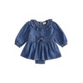 thumbnail image 1 of Cjfdfy Newborn Baby Girl Denim Romper Dress A Line Ruffled Trim Collar Bubble Long Sleeve Dress Girl Vintage Dress Baby Cute Fall Winter Denim Dress Outfit 0-18M, 1 of 9