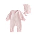 thumbnail image 1 of Cjfdfy Newborn Baby Girl Fall Outfit Collar Long Sleeve Solid Color Romper And Cotton Hat Infant Cute Fall Winter Outfits Baby Coming Home Outfit  ﻿0-12 Months, 1 of 8