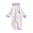 thumbnail image 1 of Cjfdfy Newborn Baby Girl Fall Outfit Little Sister Dot Print Ruffled Long Sleeve Button Footed Romper And Bow Headband Infant Coming Home Outfit Baby Cute Fall Winter Outfits, 1 of 9