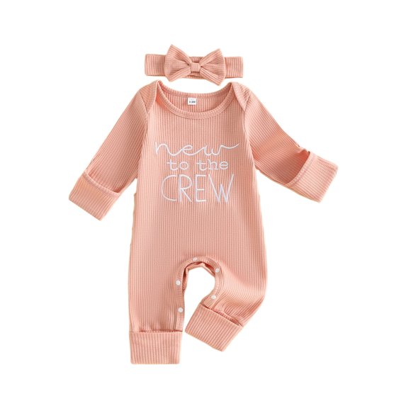 Cjfdfy Newborn Baby Girl Fall Outfit New To The Crew Romper Ribbed Waffle Knit Long Sleeve Bodysuit And Headband Set Preemie Cute Coming Home Fall Winter Outfit