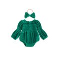 thumbnail image 1 of Cjfdfy Newborn Baby Girl Fall Outfit Solid Color Velvet Puff Long Sleeve Square Neck Bubble Romper and Headband Infant Cute Coming Home Fall Winter Outfit 0-12M, 1 of 9