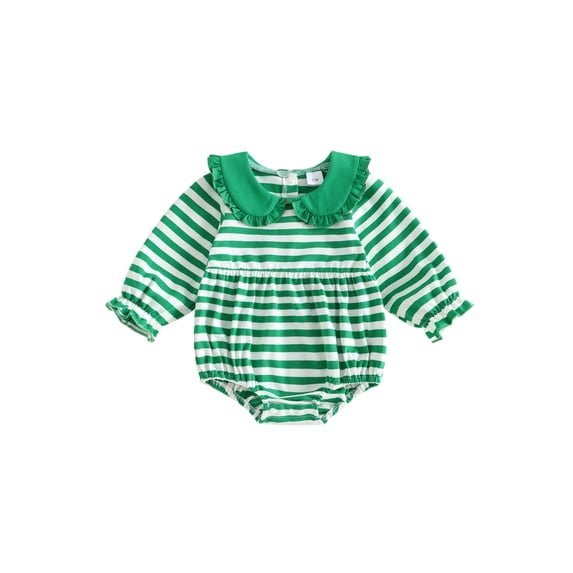 Cjfdfy Newborn Baby Girl Fall Outfits Striped Doll Collar Ruffle Long Sleeve Romper Infant Bubble Bodysuit Baby Cute Sweet Fall Winter Outfit 0-18 Months