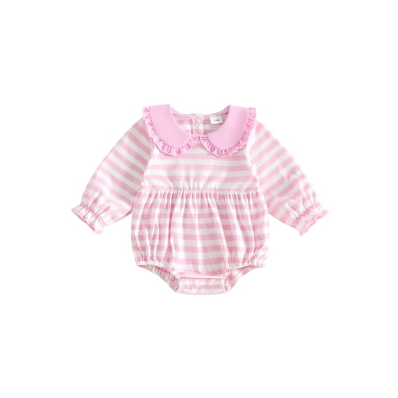 Cjfdfy Newborn Baby Girl Fall Outfits Striped Doll Collar Ruffle Long Sleeve Romper Infant Bubble Bodysuit Baby Cute Sweet Fall Winter Outfit 0-18 Months