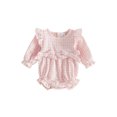 thumbnail image 1 of Cjfdfy Newborn Baby Girl Fall Romper Pink Gingham Long Sleeve Ruffle Bubble Bodysuit Baby Announcement Outfit Infant Cute Going Home Fall Winter Clothes 0-18M, 1 of 9