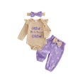 thumbnail image 1 of Cjfdfy Newborn Baby Girl Fall Winter Outfits New To The Crew Letter Embroidery Ruffle Long Sleeve Ribbed Romper Bow Pants Headband Infant Cute Bow Fall Winter Outfits, 1 of 9