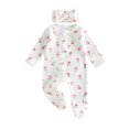 thumbnail image 1 of Cjfdfy Newborn Baby Girl Floral Footed Outfit Romper Zip Front Long Sleeve Ribbed Ruffle Trim Jumpsuit Bow Headband Infant Cute Coming Home Fall Winter Outfit, 1 of 9